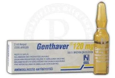 GENTHAVER 120 MG, 2 ML X 1 AMPUL (gentamisin) kutu fotoğrafı, ampul. Üretici: OSEL İLAÇ SANAYİ VE TİCARET ANONİM ŞİRKETİ.