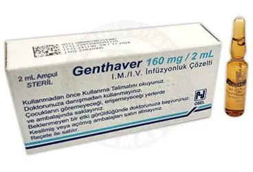 Gentamisin içeren ampul: GENTHAVER 160 MG IM/IV İNFÜZYON İÇİN SOLÜSYON İÇEREN 2ML X 1 AMPUL ambalajı. Üretici: OSEL İLAÇ SANAYİ VE TİCARET ANONİM ŞİRKETİ.