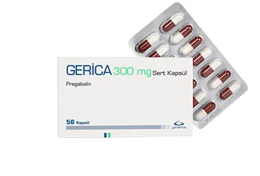 GERICA 300 MG 56 SERT KAPSUL kutusu, kapsül formunda pregabalin içerir. Üretici: GENVEON İLAÇ SANAYİ VE TİCARET ANONİM ŞİRKETİ.