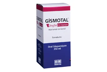 GISMOTAL 24MG/5ML ORAL SUSPANYON HAZIRLAMAK ICIN GRANUL 250 ML ambalajı. Etkin maddesi trimebutin maleat. Üretici: BİOFARMA İLAÇ SANAYİ VE TİCARET A.Ş.