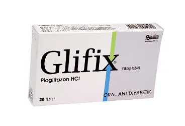 GLIFIX 15 MG 30 TABLET ürün ambalajı. Pioglitazon içeren tablet. Üretici: BİLİM İLAÇ SANAYİİ VE TİCARET A.Ş.
