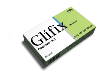 Pioglitazon içeren tablet: GLIFIX 45 MG 30 TABLET kutusu. Üretici: BİLİM İLAÇ SANAYİİ VE TİCARET A.Ş.