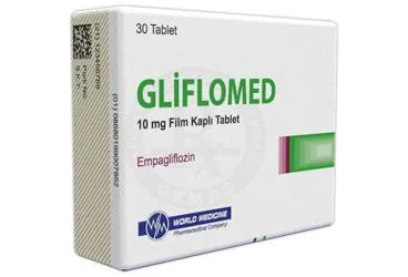 GLIFLOMED 10 MG FILM KAPLI TABLET (30 TABLET) kutu fotoğrafı. Empagliflozin içeren film kaplı tablet. Üretici: WORLD MEDICINE İLAÇ SAN. VE TİC. A.Ş.