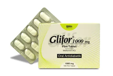 GLIFOR 1000 MG 100 FILM TABLET ürün ambalajı. Metformin içeren film kaplı tablet. Üretici: BİLİM İLAÇ SANAYİİ VE TİCARET A.Ş.