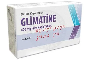 GLIMATINE 400 MG FILM KAPLI TABLET (30 TABLET) ürün ambalajı, film kaplı tablet formunda imatinib içerir. Üretici: WORLD MEDICINE OPHTHALMICS İLAÇLARI LİMİTED ŞİRKETİ.