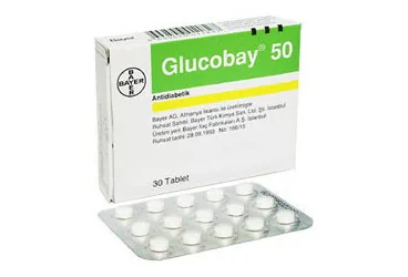 GLUCOBAY 50 MG 30 TABLET (akarboz) ambalajı, tablet. Üretici: BAYER TÜRK KİMYA SAN. LTD. ŞTİ.