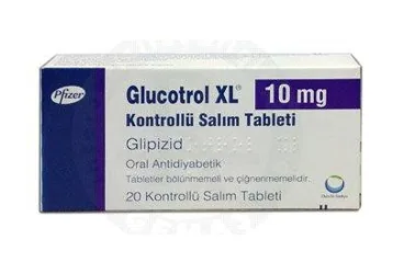 GLUCOTROL-XL 10 MG 20 TABLET kutusu. Glipizid içeren tablet. Üretici: PFİZER PFE İLAÇLARI ANONİM ŞİRKETİ.
