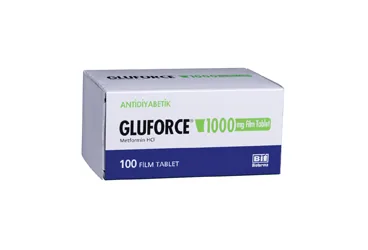 GLUFORCE 1000 MG 100 FILM TABLET kutu fotoğrafı. Metformin içeren film kaplı tablet. Üretici: BİOFARMA İLAÇ SANAYİ VE TİCARET A.Ş.