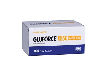 GLUFORCE 850 MG 100 FILM KAPLI TABLET ürün ambalajı. Metformin içeren film kaplı tablet. Üretici: BİOFARMA İLAÇ SANAYİ VE TİCARET A.Ş.