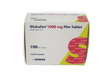 GLUKOFEN 1000 MG 100 FİLM TABLET (metformin) ürün ambalajı, film kaplı tablet. Üretici: SANDOZ İLAÇ SANAYİ VE TİCARET A.Ş.