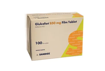 GLUKOFEN RET.850 MG 100 TABLET (metformin) ürün ambalajı, tablet. Üretici: SANDOZ İLAÇ SANAYİ VE TİCARET A.Ş.