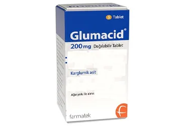GLUMACID 200 MG DAGILABILIR TABLET (15 TABLET) (karglumik asit) ambalajı, tablet. Üretici: FARMA-TEK İLAÇ SANAYİ VE TİCARET A.Ş.
