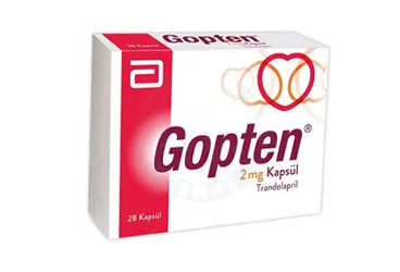 GOPTEN 2 MG 28 KAPSÜL kutu fotoğrafı, kapsül formunda trandolapril içerir. Üretici: ABBOTT LABORATUARLARI İTHALAT İHRACAT VE TİCARET LİMİTED ŞİRKETİ.