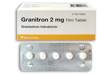 GRANITRON 2 MG 5 FILM TABLET kutusu. Granisetron içeren film kaplı tablet. Üretici: KOÇAK FARMA İLAÇ VE KİMYA SANAYİ A.Ş.