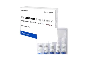 Granisetron içeren çözelti: GRANITRON 3 MG/ 3 ML IV ENJEKSIYONLUK COZELTI ICEREN AMPUL (1 AMPUL) ürün ambalajı. Üretici: KOÇAK FARMA İLAÇ VE KİMYA SANAYİ A.Ş.