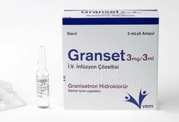 GRANSET 3 MG/3 ML IV INFUZYON ICIN COZELTI ICEREN 5 AMPUL kutu fotoğrafı. Granisetron içeren çözelti. Üretici: VEM İLAÇ SAN. VE TİC. ANONİM ŞİRKETİ.