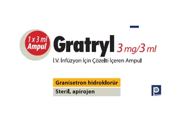 GRATRYL 3 MG/3 ML IV INFUZYON ICIN COZELTI ICEREN 1 AMPUL kutusu. Granisetron içeren çözelti. Üretici: PHARMADA İLAÇ SANAYİ VE TİCARET A.Ş.