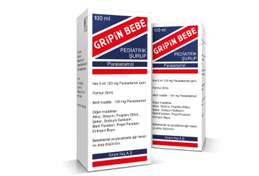 GRIPIN BEBE 120 MG/5 ML 100 ML ŞURUP ürün ambalajı, şurup formunda parasetamol içerir. Üretici: GRİPİN İLAÇ A.Ş.