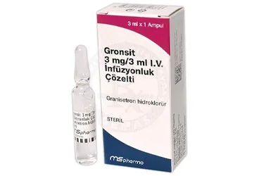 GRONSIT 3 MG/3 ML IV INFUZYONLUK COZELTI (1 AMPUL) ürün ambalajı. Granisetron içeren çözelti. Üretici: HAVER TRAKYA İLAÇ SANAYİ VE TİCARET ANONİM ŞİRKETİ.