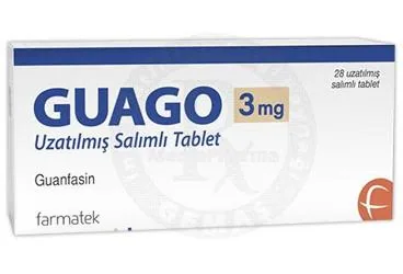 GUAGO 3 MG UZATILMIS SALIMLI TABLET (28 TABLET) ürün ambalajı, tablet formunda guanfasin içerir. Üretici: FARMA-TEK İLAÇ SANAYİ VE TİCARET A.Ş.