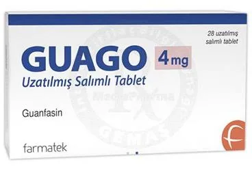 GUAGO 4 MG UZATILMIS SALIMLI TABLET (28 TABLET) ürün ambalajı, tablet formunda guanfasin içerir. Üretici: FARMA-TEK İLAÇ SANAYİ VE TİCARET A.Ş.