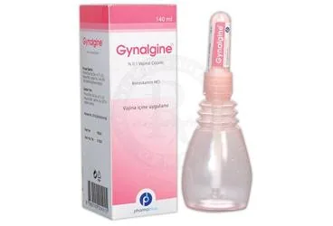 GYNALGINE %0,1 VAJINAL COZELTI (140 ML) (benzidamin -vajinal) kutu fotoğrafı, çözelti. Üretici: PHARMA BLUE İLAÇ SANAYİ VE TİCARET ANONİM ŞİRKETİ.