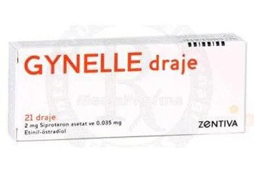 GYNELLE 21 DRAJE ürün ambalajı. Etkin maddesi siproteron asetat + etinilestradiol. Üretici: SANOFİ İLAÇ SANAYİ ve TİC. A.Ş.
