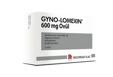 GYNO-LOMEXIN 600 MG 2 OVUL kutu fotoğrafı. Fentikonazol nitrat içeren ovül. Üretici: RECORDATİ İLAÇ SANAYİ VE TİCARET ANONİM ŞİRKETİ.
