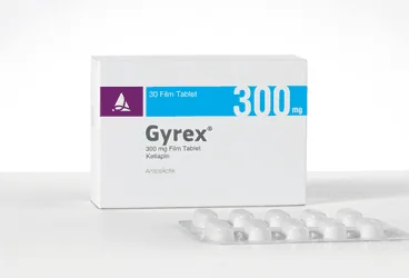 GYREX 300 MG FILM KAPLI TABLET (30 FILM KAPLI TABLET) (ketiapin) kutusu, film kaplı tablet. Üretici: SANTA FARMA İLAÇ SAN. A.Ş.