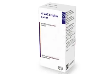 Hepatit b aşısı içeren süspansiyon: H-VAC 20 MCG/ ML IM ERISKIN ENJEKSIYONLUK SUSPANSIYON ürün ambalajı. Üretici: KEYMEN İLAÇ SANAYİ VE TİCARET A.Ş.