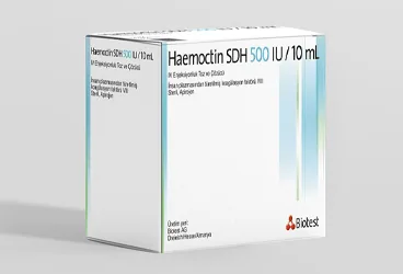 HAEMOCTIN SDH 500 IU / 10 ML IV ENJEKSIYONLUK TOZ VE COZUCU (1 FLAKON) (anti hemofilik faktör 8) ürün ambalajı, flakon. Üretici: MAXİCELLS İLAÇ SANAYİ ANONİM ŞİRKETİ.
