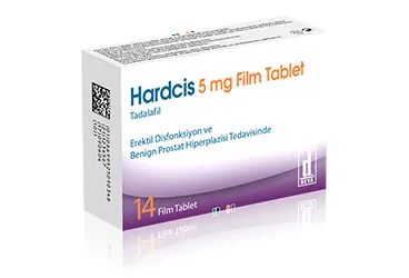 HARDCIS 5 MG FILM TABLET (14 TABLET) ambalajı. Tadalafil içeren film kaplı tablet. Üretici: DEVA HOLDİNG ANONİM ŞİRKETİ.