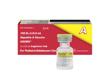 HAVRIX PED. 720 MCG 1 ENJEKTOR kutu fotoğrafı. Hepatit a aşısı içeren enjeksiyonluk ürün. Üretici: GLAXOSMİTHKLİNE İLAÇLARI SAN. VE TİC. A.Ş.
