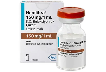 HEMLIBRA 150 MG/ ML SC ENJEKSIYONLUK COZELTI (emisizumab) ürün ambalajı, çözelti. Üretici: ROCHE MÜSTAHZARLARI SANAYİ ANONİM ŞİRKETİ.