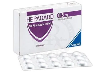 Entekavir içeren film kaplı tablet: HEPAGARD 0,5 MG FILM KAPLI TABLET (30 TABLET) kutusu. Üretici: SANOVEL İLAÇ SANAYİ VE TİCARET ANONİM ŞİRKETİ.