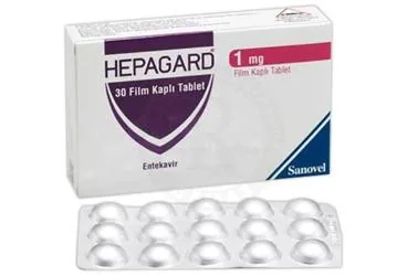Entekavir içeren film kaplı tablet: HEPAGARD 1 MG FILM KAPLI TABLET (30 TABLET) ambalajı. Üretici: SANOVEL İLAÇ SANAYİ VE TİCARET ANONİM ŞİRKETİ.