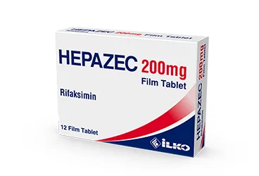HEPAZEC 200 MG FILM TABLET (12 TABLET) (rifaksimin) kutu fotoğrafı, film kaplı tablet. Üretici: İLKO İLAÇ SAN. VE TİC. A.Ş.