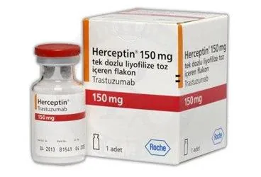 Trastuzumab içeren flakon: HERCEPTIN 150 MG 1 FLAKON kutusu. Üretici: ROCHE MÜSTAHZARLARI SANAYİ ANONİM ŞİRKETİ.