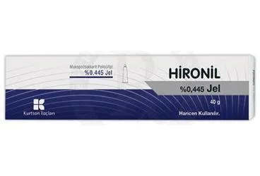 HIRONIL % 0,445 JEL (40 GR) kutu fotoğrafı, jel formunda heparinoid içerir. Üretici: KURTSAN İLAÇLARI ANONİM ŞİRKETİ.
