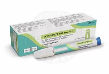 HYMPAVZI 150 MG/ML ENJEKSIYONLUK COZELTI ICEREN KULLANIMA HAZIR KALEM ürün ambalajı. Marstacimab içeren çözelti. Üretici: PFİZER PFE İLAÇLARI ANONİM ŞİRKETİ.