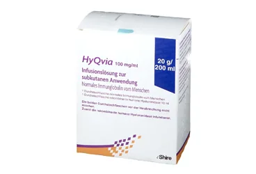 Normal insan immünglobulin içeren çözelti: HYQVIA 20 G / 200 ML SC KULLANIM ICIN INFUZYONLUK COZELTI ICEREN FLAKON (2 FLAKON) kutu fotoğrafı. Üretici: TAKEDA İLAÇ SAĞLIK SANAYİ TİCARET LTD.ŞTİ.