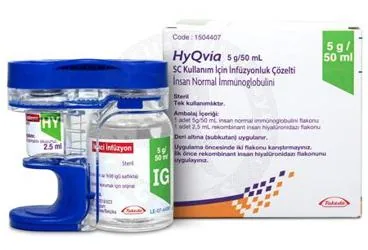 Normal insan immünglobulin içeren çözelti: HYQVIA 5 G /50 ML SC KULLANIM ICIN INFUZYONLUK COZELTI ICEREN FLAKON (2 FLAKON) ambalajı. Üretici: TAKEDA İLAÇ SAĞLIK SANAYİ TİCARET LTD.ŞTİ.