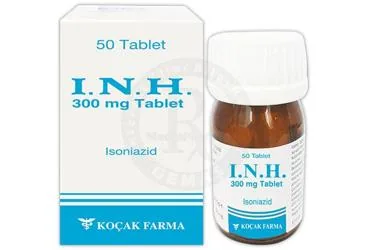I.N.H 300 MG 50 TABLET kutu fotoğrafı, tablet formunda izoniyazid içerir. Üretici: KOÇAK FARMA İLAÇ VE KİMYA SANAYİ A.Ş.