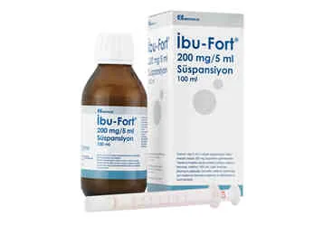 IBU-FORT 200 MG/5 ML 100 ML SUSPANSIYON ürün ambalajı, süspansiyon formunda ibuprofen içerir. Üretici: BERKO İLAÇ VE KİMYA SAN. A.Ş.