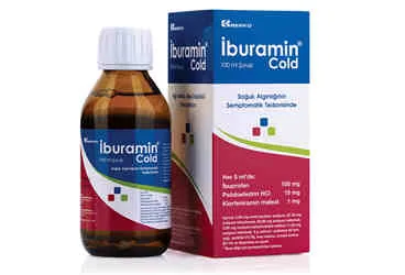 IBURAMIN COLD 100 ML ŞURUP (psödoefedrin kombinasyon) ambalajı, şurup. Üretici: BERKO İLAÇ VE KİMYA SAN. A.Ş.