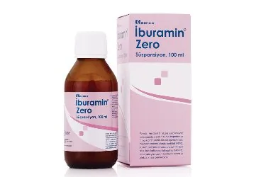 IBURAMIN ZERO 100 ML SUSPANSIYON ürün ambalajı, süspansiyon formunda ibuprofen + klorfeniramin içerir. Üretici: BERKO İLAÇ VE KİMYA SAN. A.Ş.