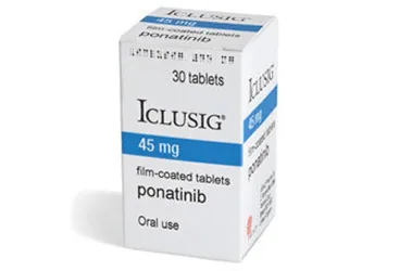 Iclusig 45 mg Film Kaplı Tablet (30 adet) ambalajı, film kaplı tablet formunda ponatinib hidroklorür içerir. Üretici: GEN İLAÇ VE SAĞLIK ÜRÜNLERİ SAN. VE TİC. A.Ş.