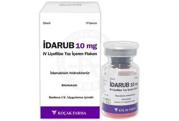 IDARUB 10 MG IV LIYOFILIZE TOZ ICEREN FLAKON ambalajı, flakon formunda idarubisin hcl içerir. Üretici: KOÇAK FARMA İLAÇ VE KİMYA SANAYİ A.Ş.