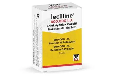 IECILLINE 800.000 IU ENJEKSIYONLUK COZELTI HAZIRLAMAK ICIN TOZ (1 FLAKON) (penisilin g prokain + penisilin g potasyum) ambalajı, çözelti. Üretici: MENARİNİ SAĞLIK VE İLAÇ SANAYİ TİCARET ANONİM ŞİRKETİ.