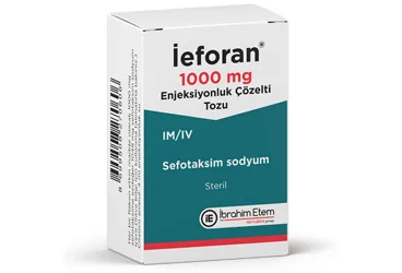 IEFORAN 1000 MG ENJEKSIYONLUK COZELTI TOZU (sefotaksim sodyum) ambalajı, çözelti. Üretici: MENARİNİ SAĞLIK VE İLAÇ SANAYİ TİCARET ANONİM ŞİRKETİ.